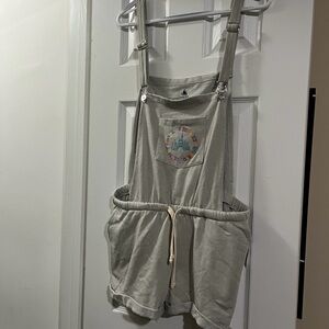 Disney Gray Overalls with Embroidered Pocket M NWT